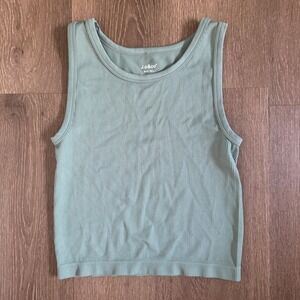 J.o&co Tank Top Womens Size M/L Sage Green Ribbed Seamless Scoop Neck Stretch